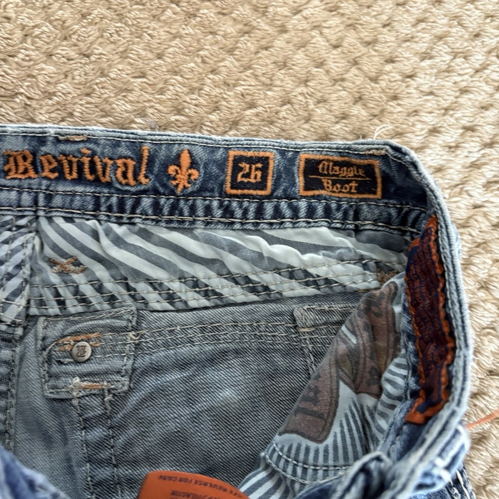 Rock Revival Jeans Size 26 Women's Anja Boot Denim Rhinestones Distressed Blue - Picture 13 of 15